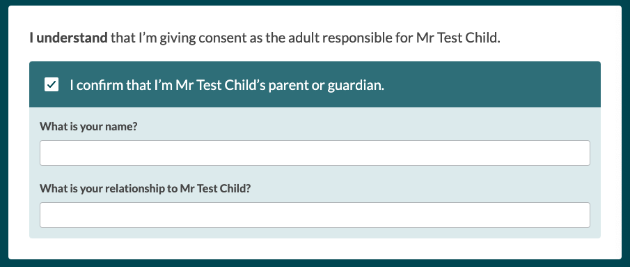 Documentation of details for individual with parental responsibility