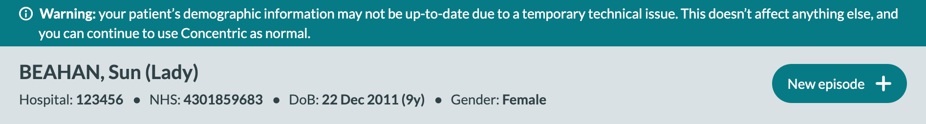 Concentric patient with integration error